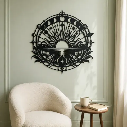 Vue alternative de Sunrise Mandala Metal Wall Art | Spiritual Boho Metal Decor