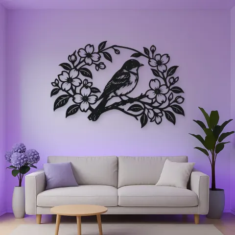 Vue alternative de Bluebird Floral Arch Metal Wall Art | Wildlife Silhouette Decor