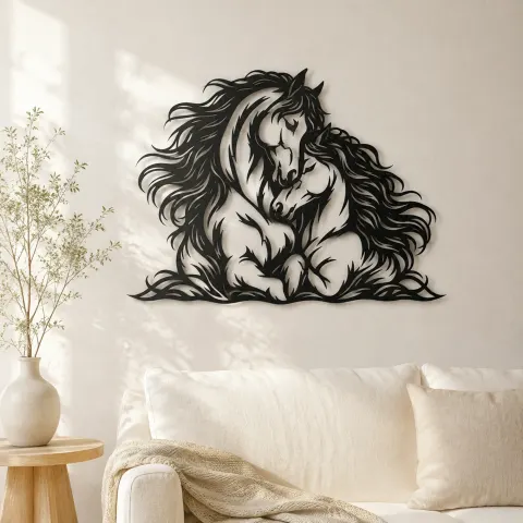 Two Horses Embrace Metal Wall Art | Equestrian Wall Decor