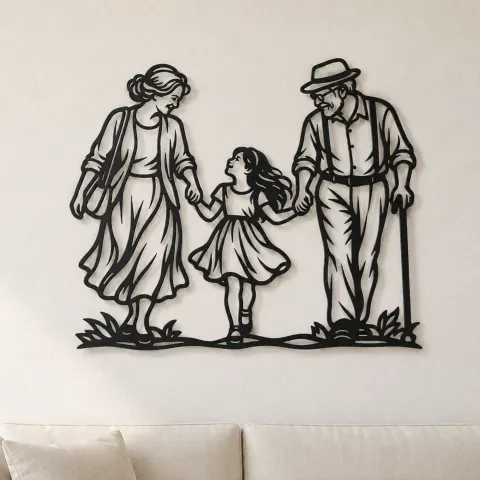 Grandparents Grandchild Metal Wall Art | Family Silhouette Decor