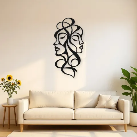 Abstract Face Fusion Metal Wall Art | Minimalist Woman Line Art