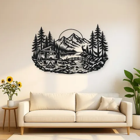 Camper Van Forest Metal Wall Art | Travel and City Wall Decor