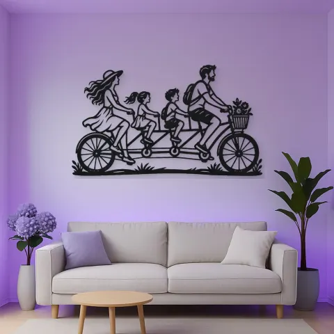 Family Bicycle Ride Metal Wall Art | Family Silhouette Decor alternative Ansicht