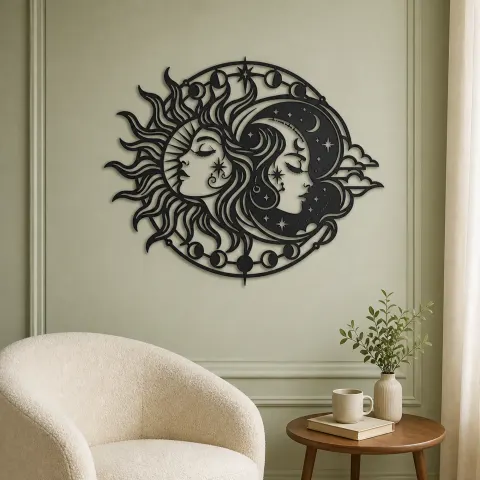Vue alternative de Day and Night Faces Metal Wall Art | Celestial Boho Wall Decor