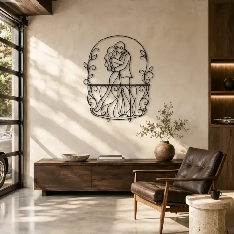 Décoration murale en métal Étreinte sur Balcon | Décor Romantique