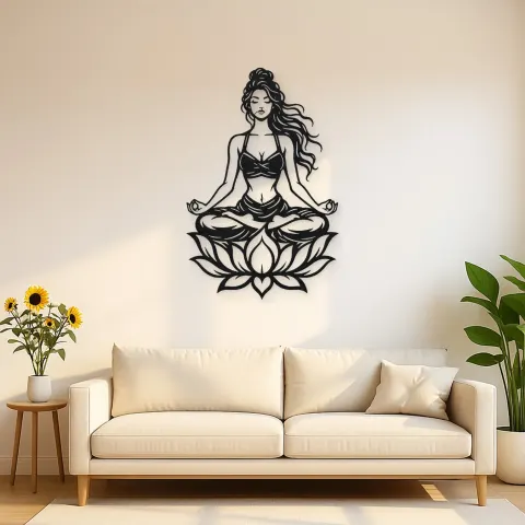 Meditation with Lotus Metal Wall Art | Movement Silhouette Decor