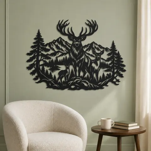 Vue alternative de Stag Mountain Crest Metal Wall Art | Nature Silhouette Decor
