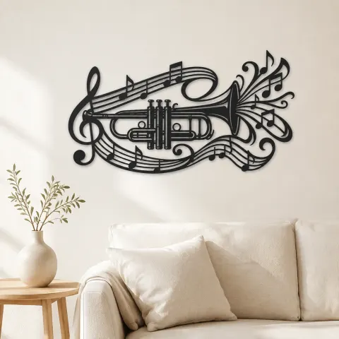 Trumpet Sound Ribbon Metal Wall Art | Music Room Wall Decor
