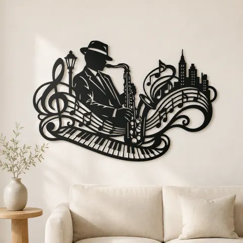 Saxophone Jazz Flow Metal Wall Art | Music Room Wall Decor