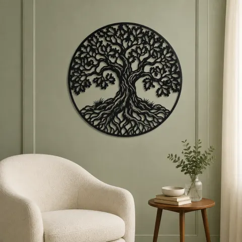 Vue alternative de Oak Tree Strength Metal Wall Art | Botanical Metal Wall Decor