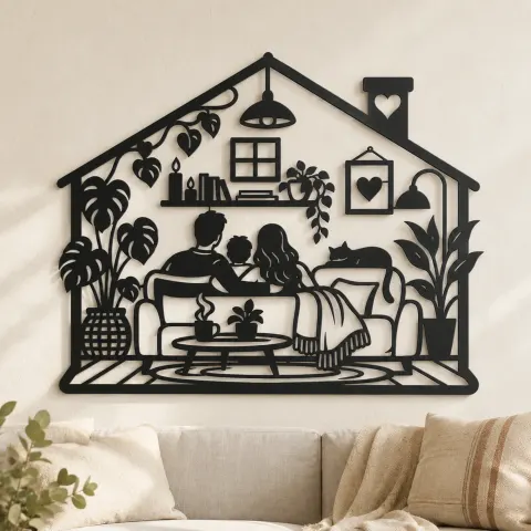 Minimal House Family Metal Wall Art | Family Silhouette Decor