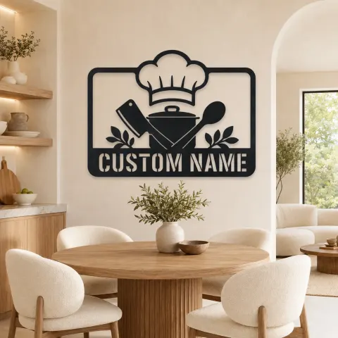 Décoration murale en métal personnalisée Chef de cuisine avec ustensiles de cuisine