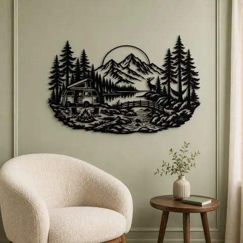 Vue alternative de Camper Van Forest Metal Wall Art | Travel and City Wall Decor