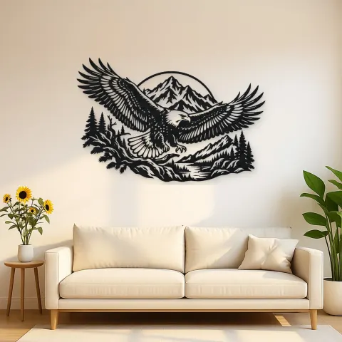 Eagle Mountain Flight Metal Wall Art | Wildlife Silhouette Decor