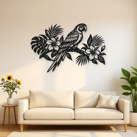 Parrot Tropical Branch Metal Wall Art | Wildlife Silhouette Decor