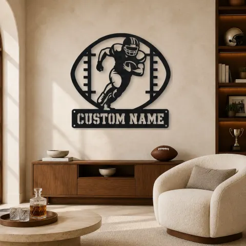 Vue alternative de Décoration murale en métal personnalisée de joueur de football avec cadre de ballon