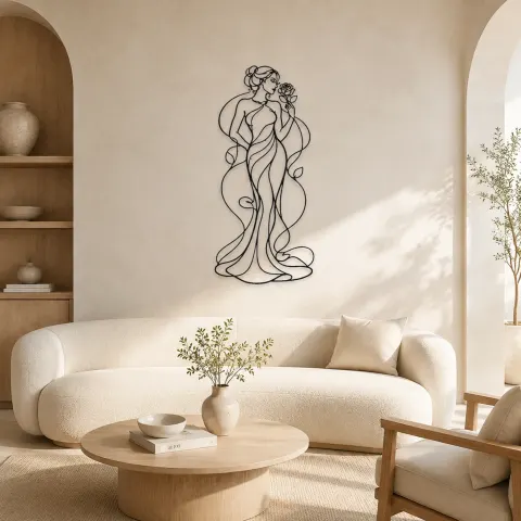 Décoration murale en métal "Muse rose debout" | Décor mural botanique féminin