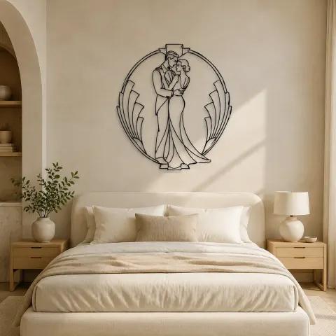Vue alternative de Décoration murale en métal Couple Art Déco | Décor Couple Romantique