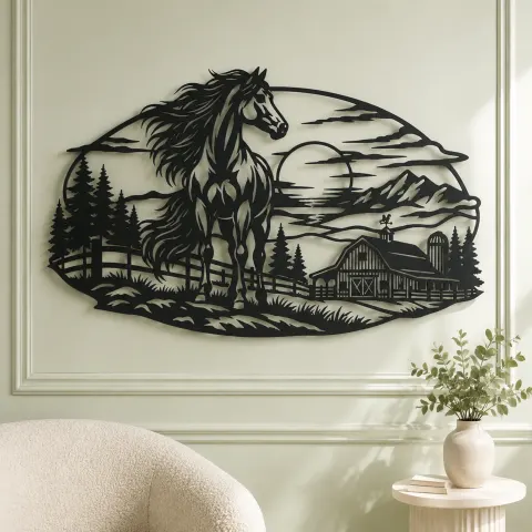 Vue alternative de Horse Barn Horizon Metal Wall Art | Equestrian Wall Decor