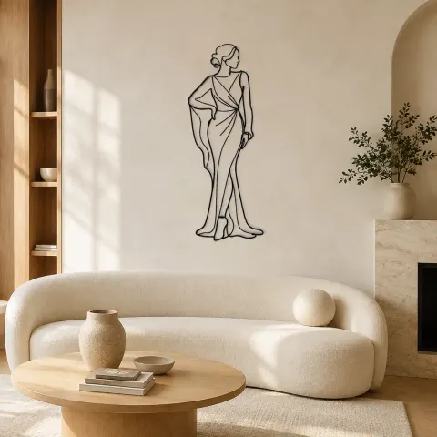 Décoration murale en métal "Pose de manche drapée" | Décor de figure de mode