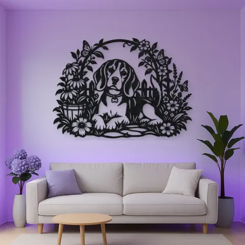 Vue alternative de Beagle Garden Metal Wall Art | Pet Lover Silhouette Decor