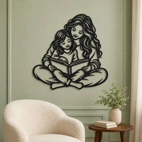Vue alternative de Parent Child Reading Metal Wall Art | Family Silhouette Decor