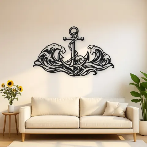 Anchor and Waves Metal Wall Art | Coastal and Nautical Wall Decor
