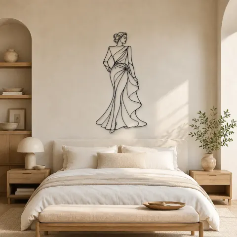 Vue alternative de Décoration murale en métal pose de robe de défilé | Décor mural figure de mode
