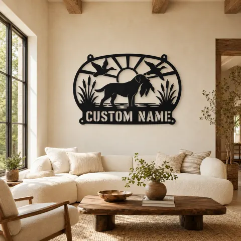 Décoration murale en métal personnalisée chien de chasse avec canard