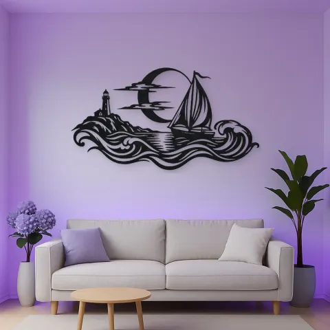 Vista alternativa de Moonlit Boat Metal Wall Art | Coastal and Nautical Wall Decor