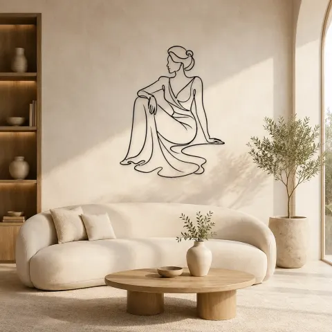 Décoration murale en métal "Flux de Robe Assise" | Décor mural de figure de mode