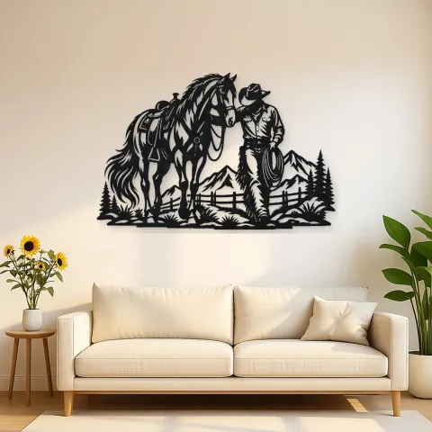 Cowboy and Horse Metal Wall Art | Equestrian Wall Decor