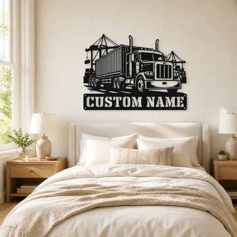 Vue alternative de Décoration murale en métal personnalisée de camion semi-container au port