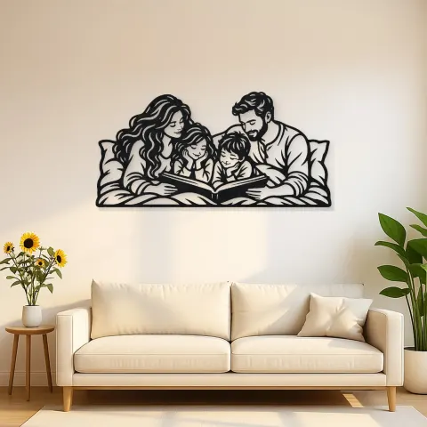 Bedtime Story Family Metal Wall Art | Family Silhouette Decor