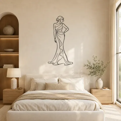 Vue alternative de Décoration murale en métal "Profil de robe perle" | Décor mural figure de mode