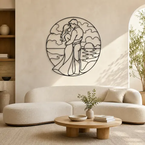 Décoration murale en métal "Câlin au coucher de soleil" | Décor romantique pour couple
