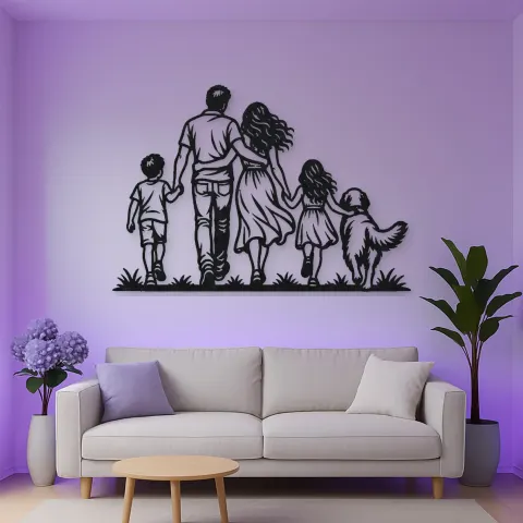 Vista alternativa de Family with Dog Metal Wall Art | Pet Lover Silhouette Decor