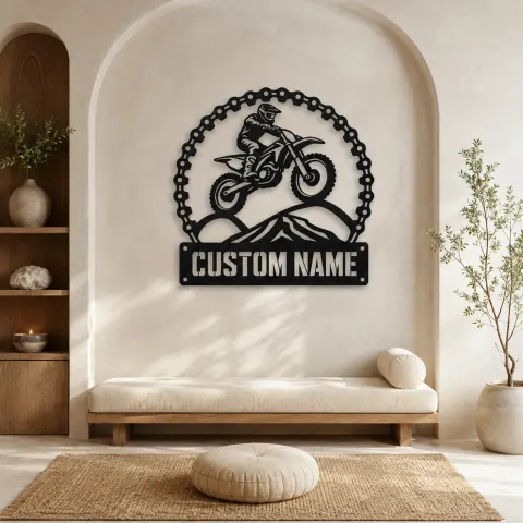 Vue alternative de Décoration murale en métal personnalisée de pilote de motocross avec saut de montagne