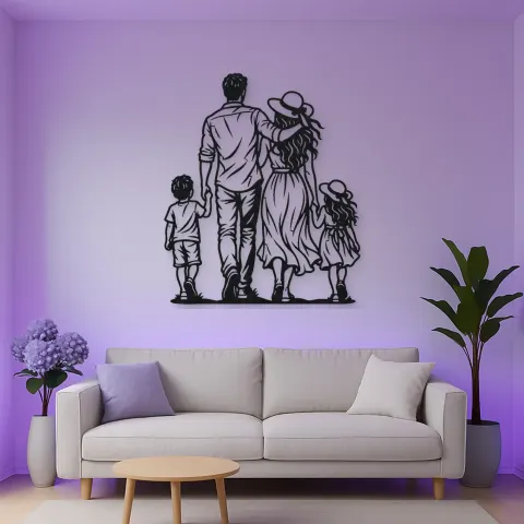 Vista alternativa de Family of Four Walk Metal Wall Art | Family Silhouette Decor