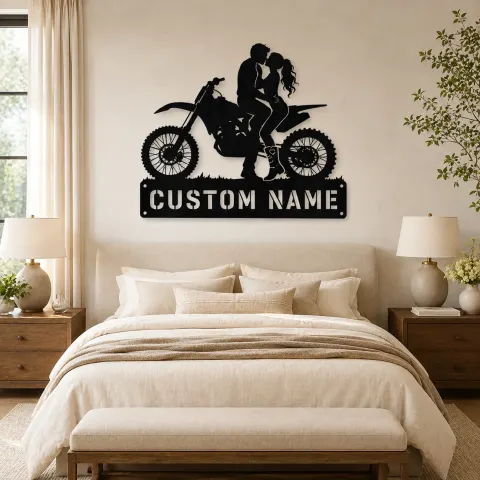 Vue alternative de Décoration murale en métal personnalisée Couple Moto Tout Terrain