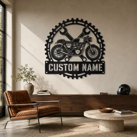 Décoration murale en métal personnalisée Café Racer avec clés croisées