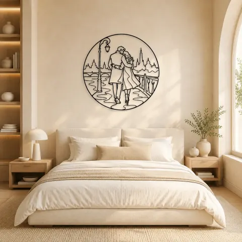 Vue alternative de Décoration murale en métal Amoureux en Promenade en Ville | Décor Couple Romantique