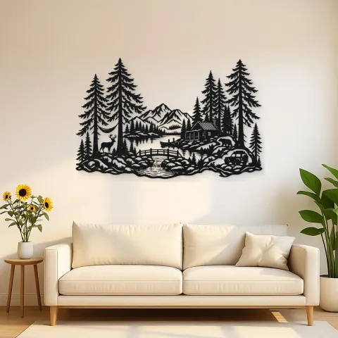 Tall Cedar Grove Metal Wall Art | Botanical Metal Wall Decor