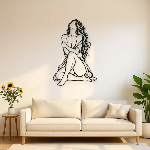 Quiet Self Love Metal Wall Art | Minimalist Woman Line Art