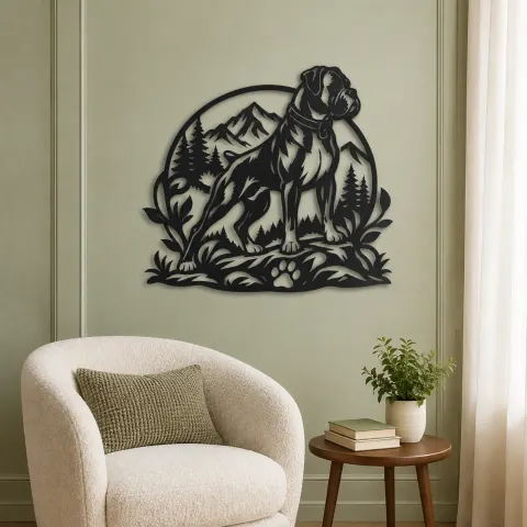 Vue alternative de Boxer Strong Profile Metal Wall Art | Pet Lover Silhouette Decor