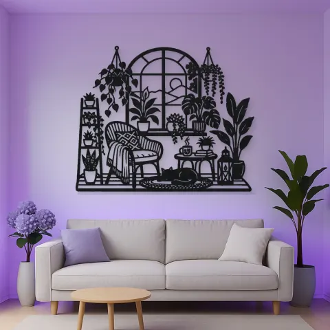 Vue alternative de Window Plant Garden Metal Wall Art | Botanical Metal Wall Decor
