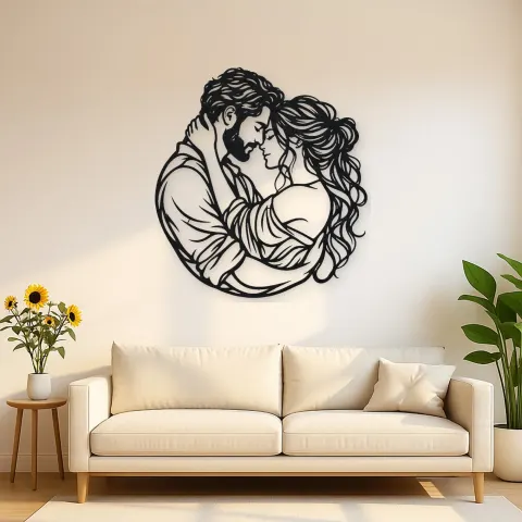 Forehead Touch Metal Wall Art | Romantic Couple Decor