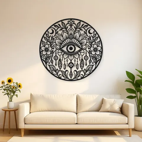 Evil Eye Floral Metal Wall Art | Spiritual Boho Metal Decor