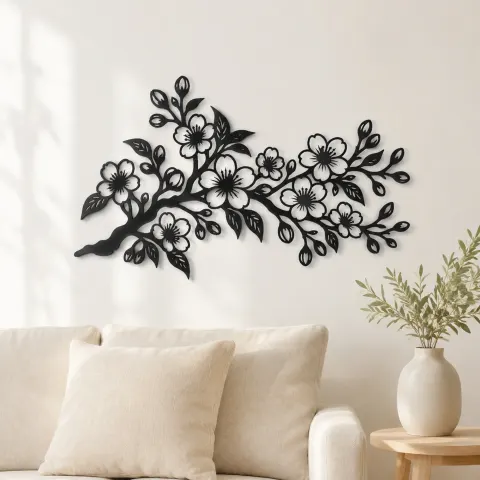 Cherry Blossom Branch Metal Wall Art | Botanical Metal Wall Decor