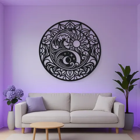 Vue alternative de Yin-Yang Waves Metal Wall Art | Spiritual Boho Metal Decor